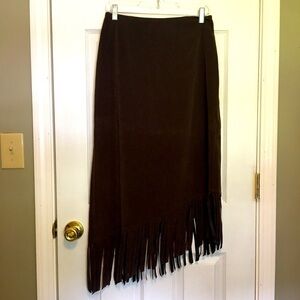 Denim & Co fringed asymmetrical skirt sz M. Boho, Lagenlook, office, casual.